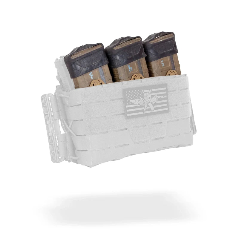 Greyed out magazine pouch with three brown magazines on a white background