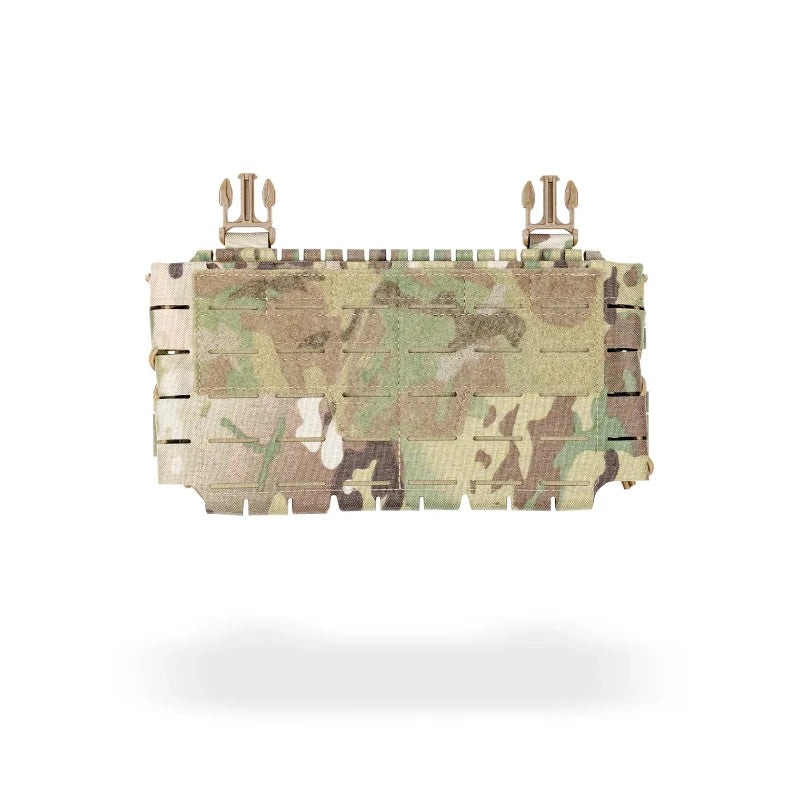 MULTICAM tactical panel with MOLLE webbing and buckles on a white background