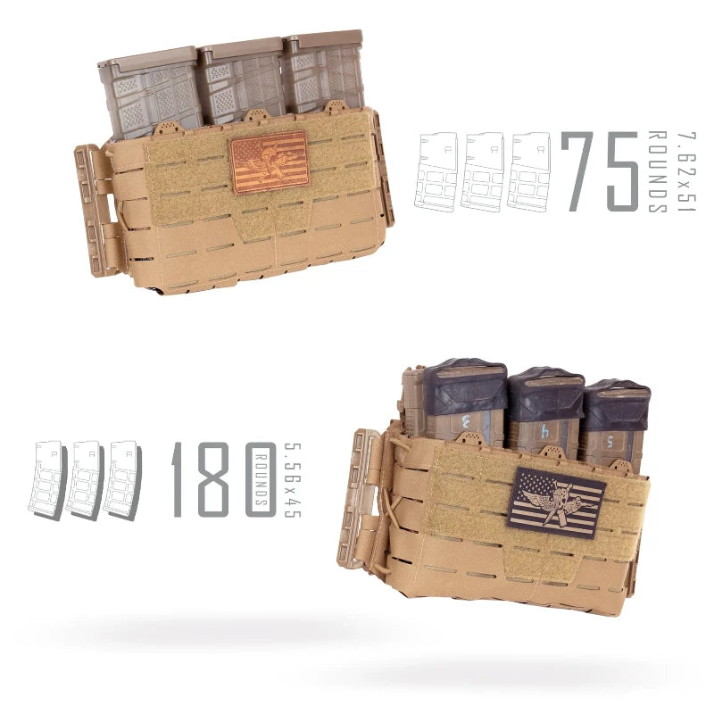 Tactical magazine pouch with American flag patch on a white background