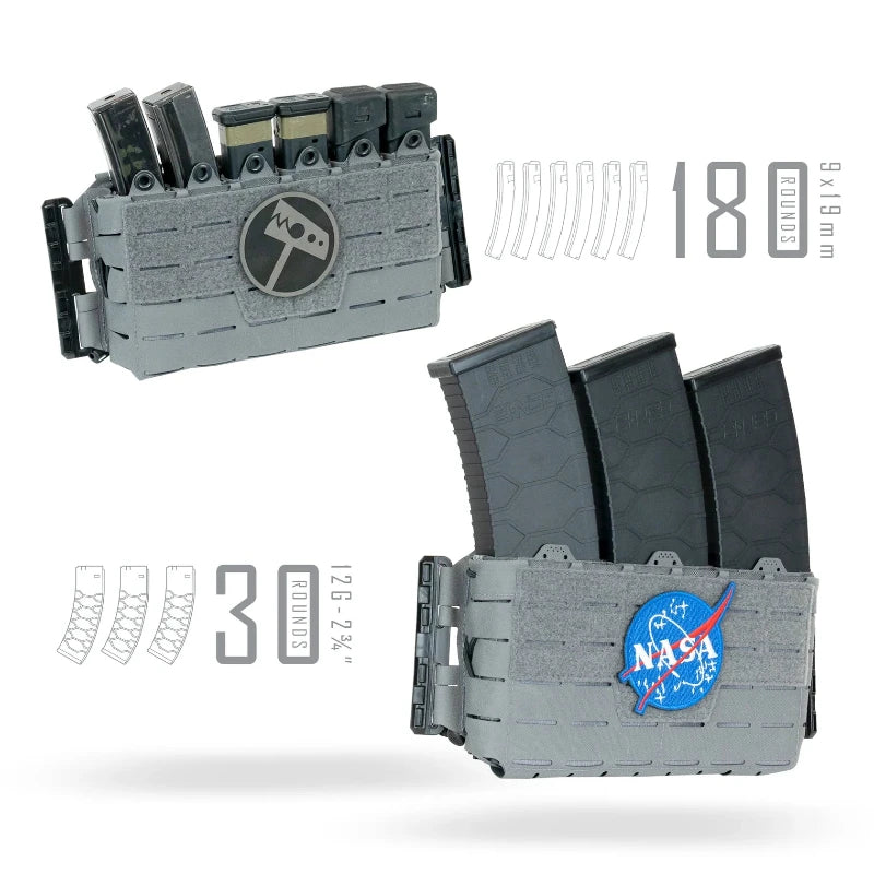 Wolf Gray tactical magazine pouch with NASA logo and accessories on a white background