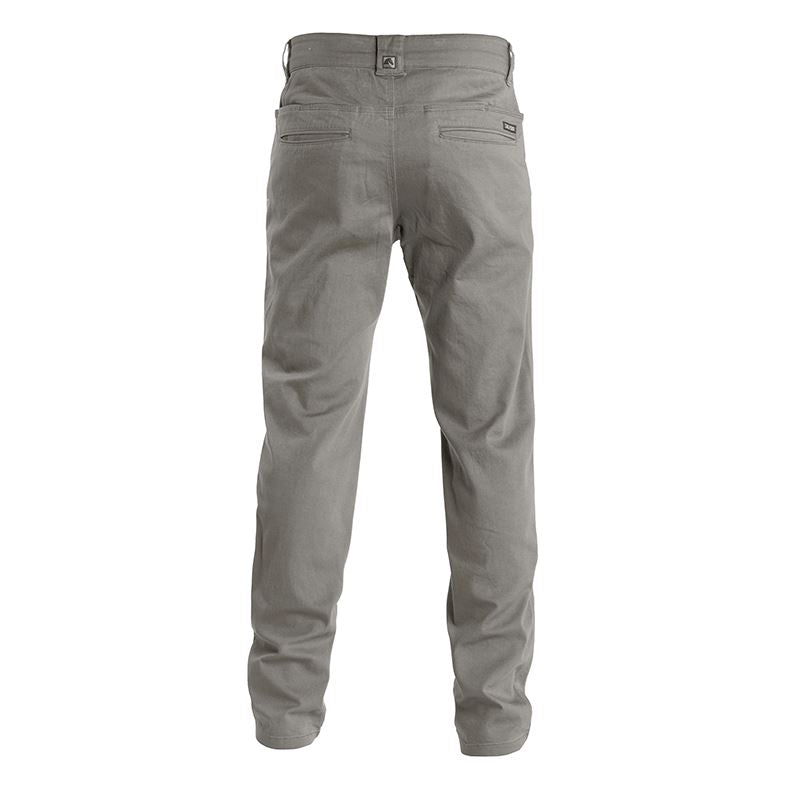 Back view of Carlos Ray Chino Tactical EDC Pants in Dark Urban Grey showing mag-ready back yoke pockets, double-welted rear pockets, reinforced belt loops, and triple-needle stitching for tactical durability, all within a clean low-profile chino style for discreet everyday carry