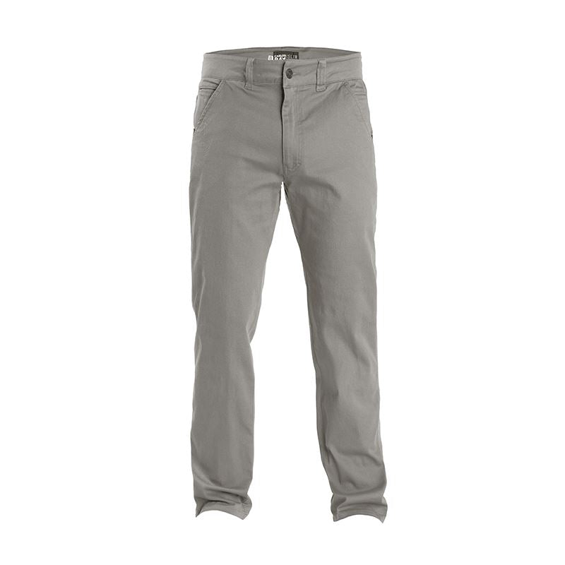 Front view of Carlos Ray Chino Tactical EDC Pants in Dark Urban Grey showing clean-cut low-profile silhouette, stretch cotton twill fabric, gusseted crotch, and concealed tactical features like hidden handcuff key pocket, reinforced front pocket edges, and mag-ready back yoke pockets for discreet everyday carry