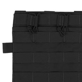Close up detail of Crye Precision AVS Detachable Flap M4 Flat in Black showing durable tactical fabric construction, shock cord magazine retention system, and streamlined three mag placard design for Crye AVS and JPC plate carriers