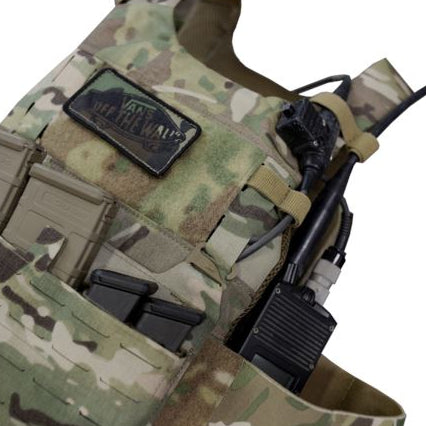 Ferro Concepts Cable Management Kit installed on a plate carrier, securing cables and accessories to create a streamlined, snag-free tactical loadout.