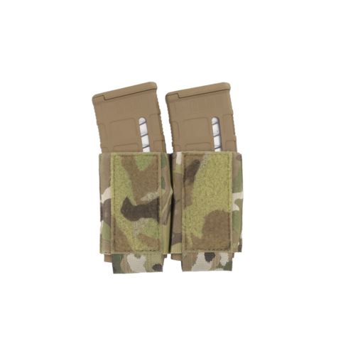 Ferro Concepts Turnover Double 556 in Multicam featuring low profile elastic retention for two 5.56 rifle magazines and kangaroo pouch integration