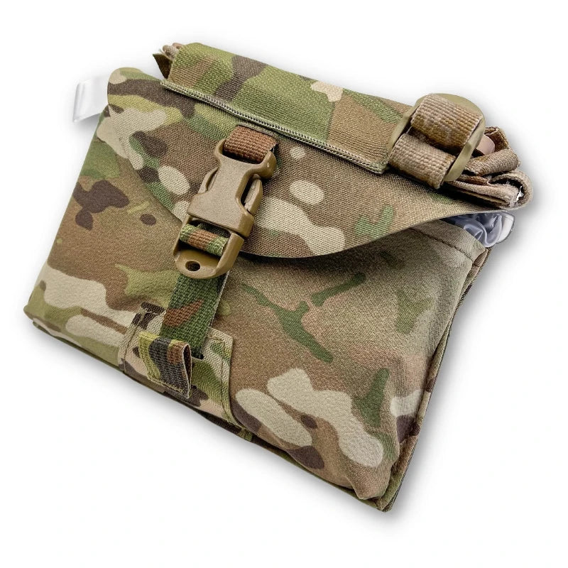 GBRS Group IFAS Individual First Aid System Pouch Multicam camo showing compact trauma pouch with stretch pocket and tourniquet retention