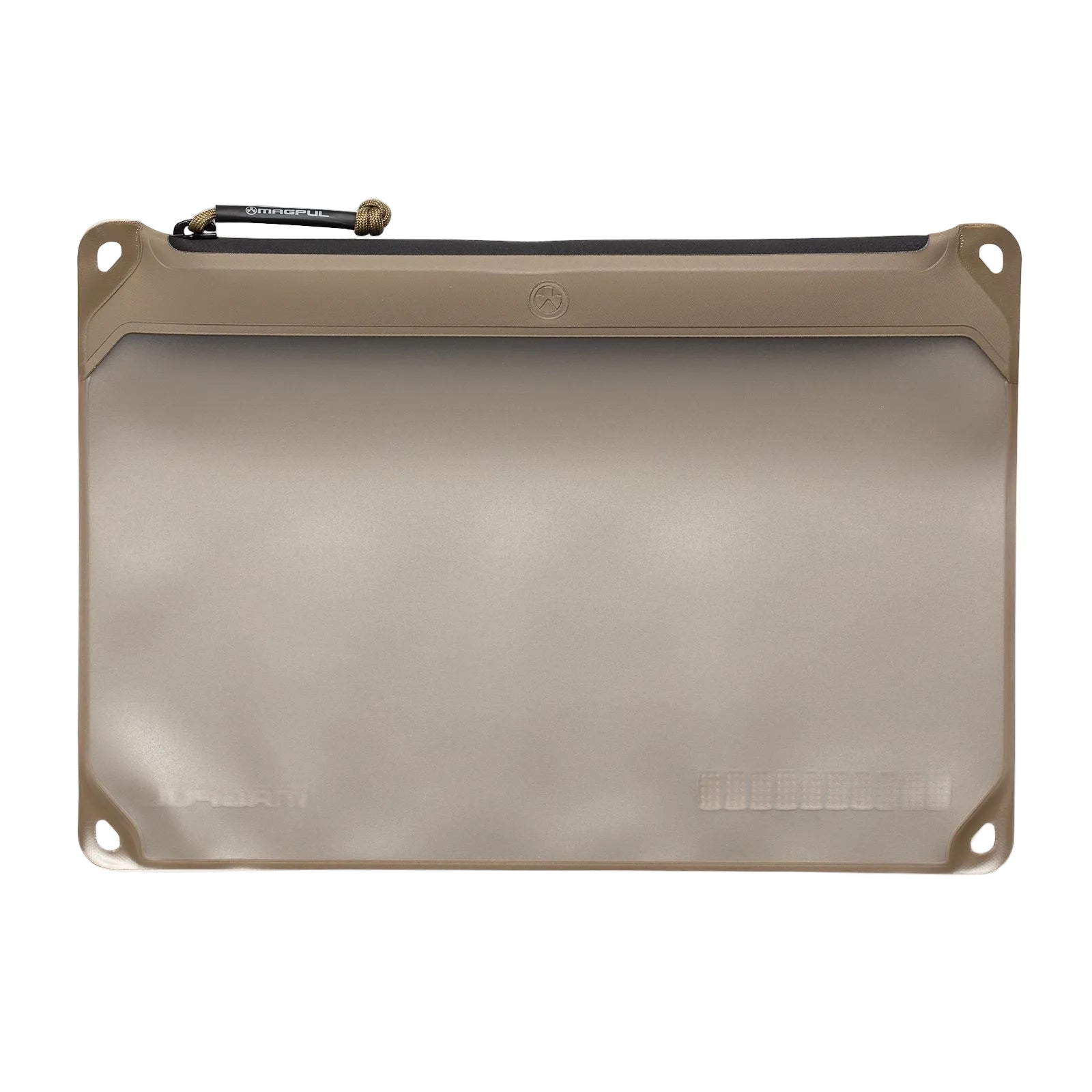 Magpul DAKA Window Pouch Large Flat Dark Earth front view showing translucent clear window and durable waterproof welded construction