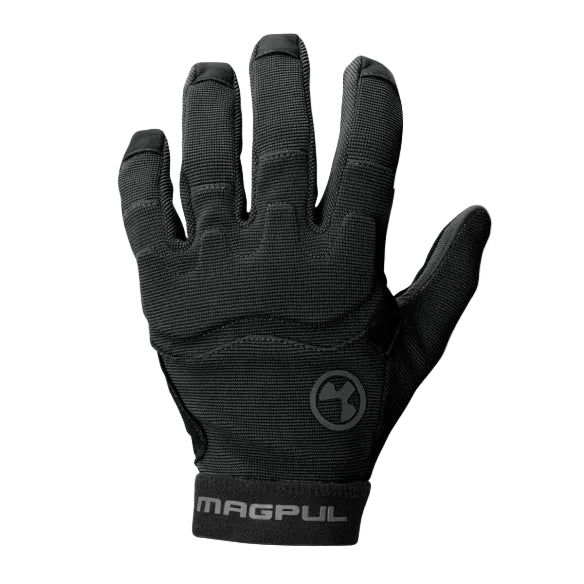 Magpul Patrol Glove 2.0 Black front view showing lightweight stretch nylon back, padded knuckle panel, and secure wrist closure