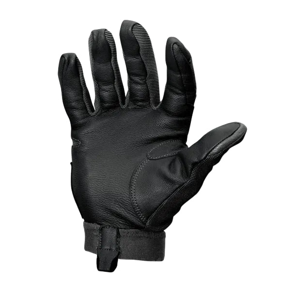 Magpul Patrol Glove 2.0 Black tactical shooting glove palm view highlighting leather grip surface and articulation for weapon handling