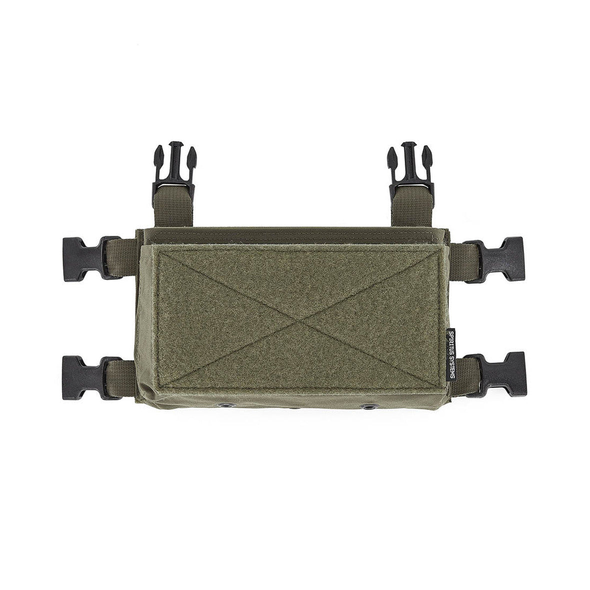 Spiritus Systems Micro Fight Chassis Mk4 in Ranger Green modular chest rig platform with soft loop Velcro interior and rear hook panel, lightweight tactical placard compatible with LV119 plate carrier and modular magazine inserts made in the USA