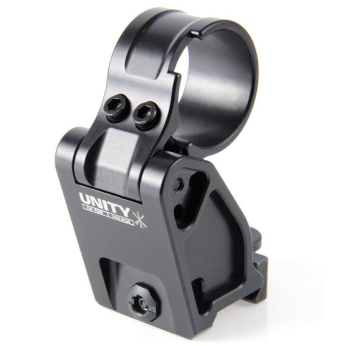 Unity FAST Aimpoint Magnifier Mount Black left side showing magnifier flipped up in FTC position with 2.26 optical centerline