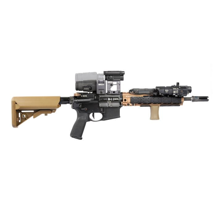 Unity FAST Aimpoint Magnifier Mount Black integrated into modern tactical rifle setup reducing snag hazards and side bulk
