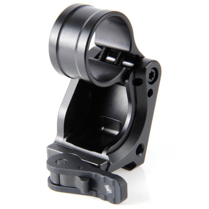 Unity FAST Aimpoint Magnifier Mount Black right side view with FTC Flip To Center mechanism in up position designed for Aimpoint 3X magnifier and 30mm optics
