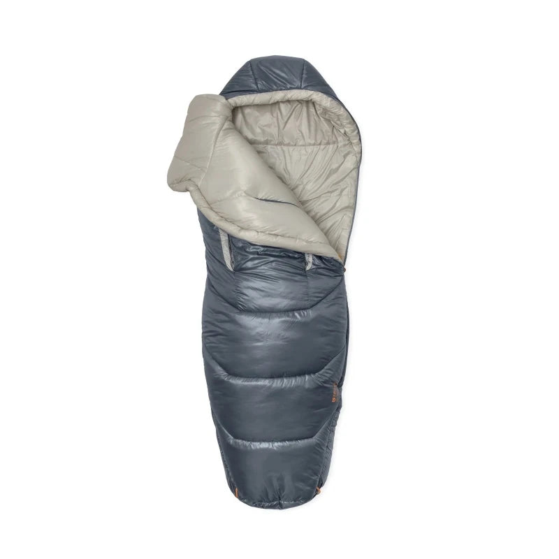 Gray and beige sleeping bag on a white background