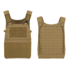 Coyote Brown tactical vest with multiple pockets and straps on a white background