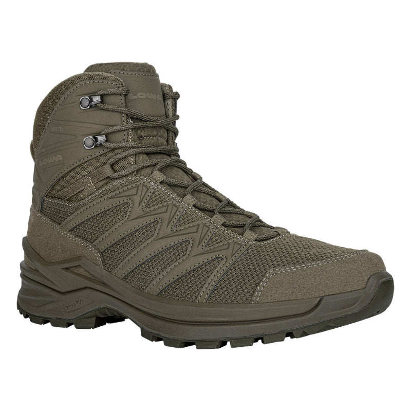 Ranger green tactical boot on a white background