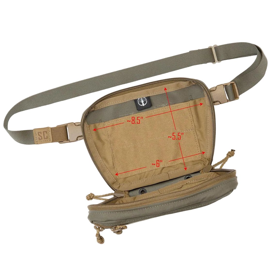 Shaw Concepts RAID Pouch V3 interior showing full clamshell opening with internal dimensions and layout space, drop down medical and utility pouch with soft loop lining and elastic retention built for IFAK organization, combat gear loadouts, and law enforcement duty setups made in the USA