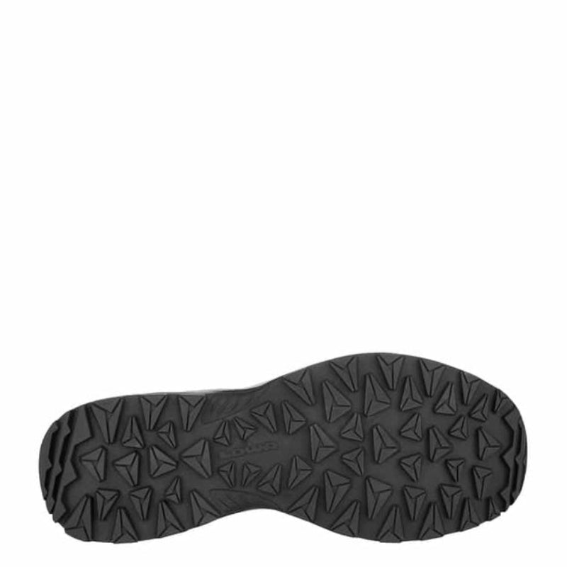 Black shoe sole with tread pattern on a white background