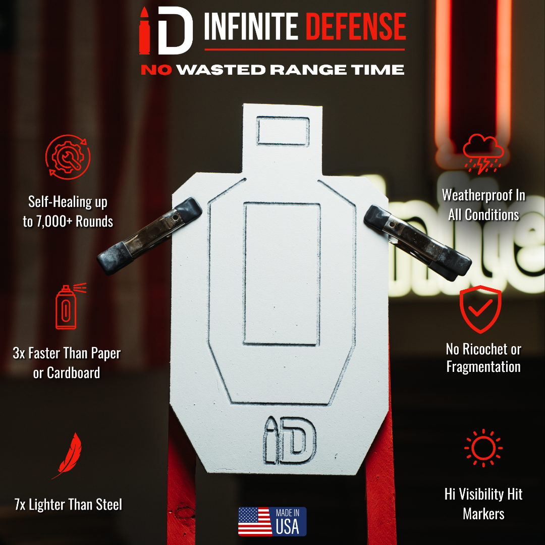 Infinite Defense target with features listed on a dark background