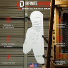 Infinite Defense target with features listed on a blurred background