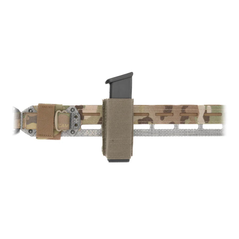 Spiritus Systems pistol magazine pouch mounted to an AXL Eclipse Belt using the AXL Node Conversion, demonstrating secure, low-profile magazine carry.