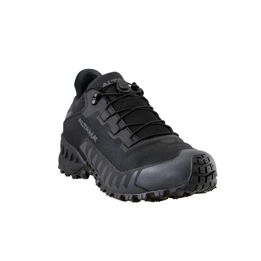 Altama Legacy Low Black angled toe view showing thermoplastic reinforced toe cap for impact protection in tactical training environments