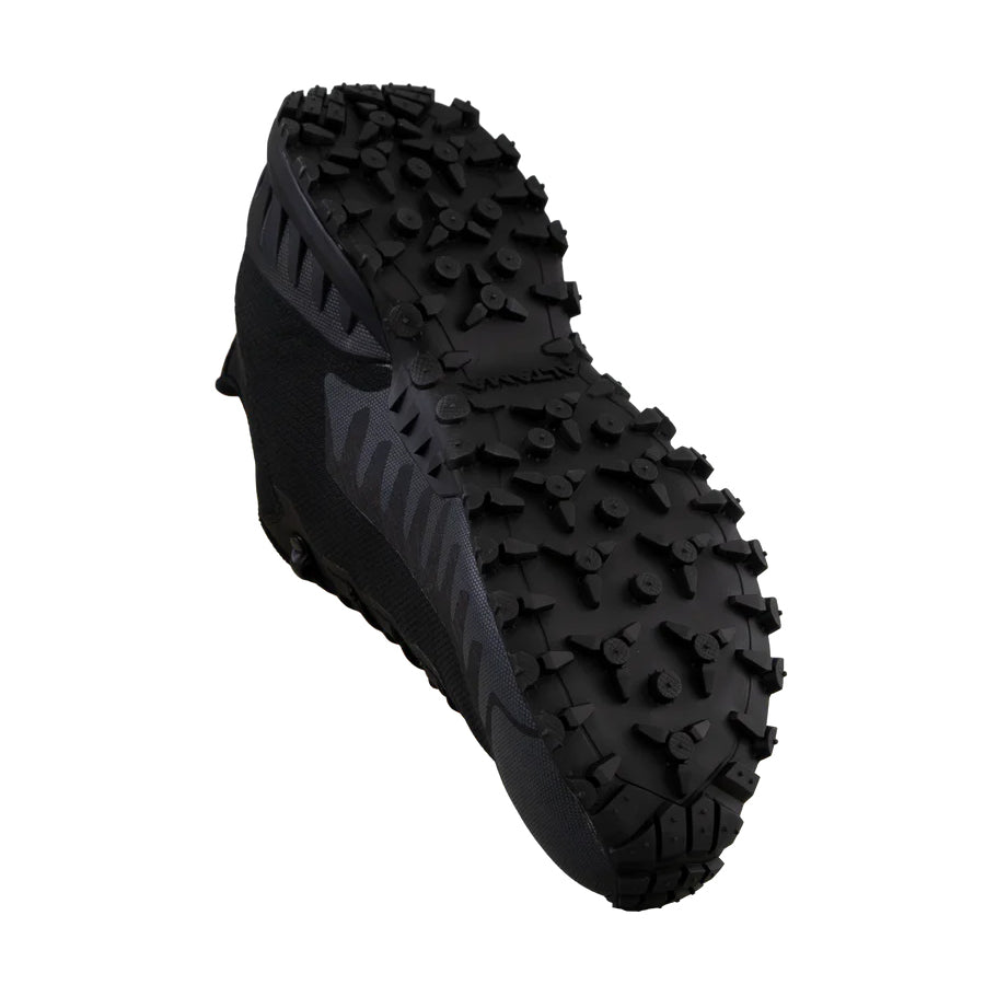 Altama Legacy Low Black tactical training shoe outsole featuring aggressive tread pattern for wet, dry, and mixed terrain traction