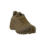Altama Legacy Low Coyote tactical training shoe upper view featuring quick adjust lacing system, reinforced textile construction, and durable 3D printed support panels for range and gym use
