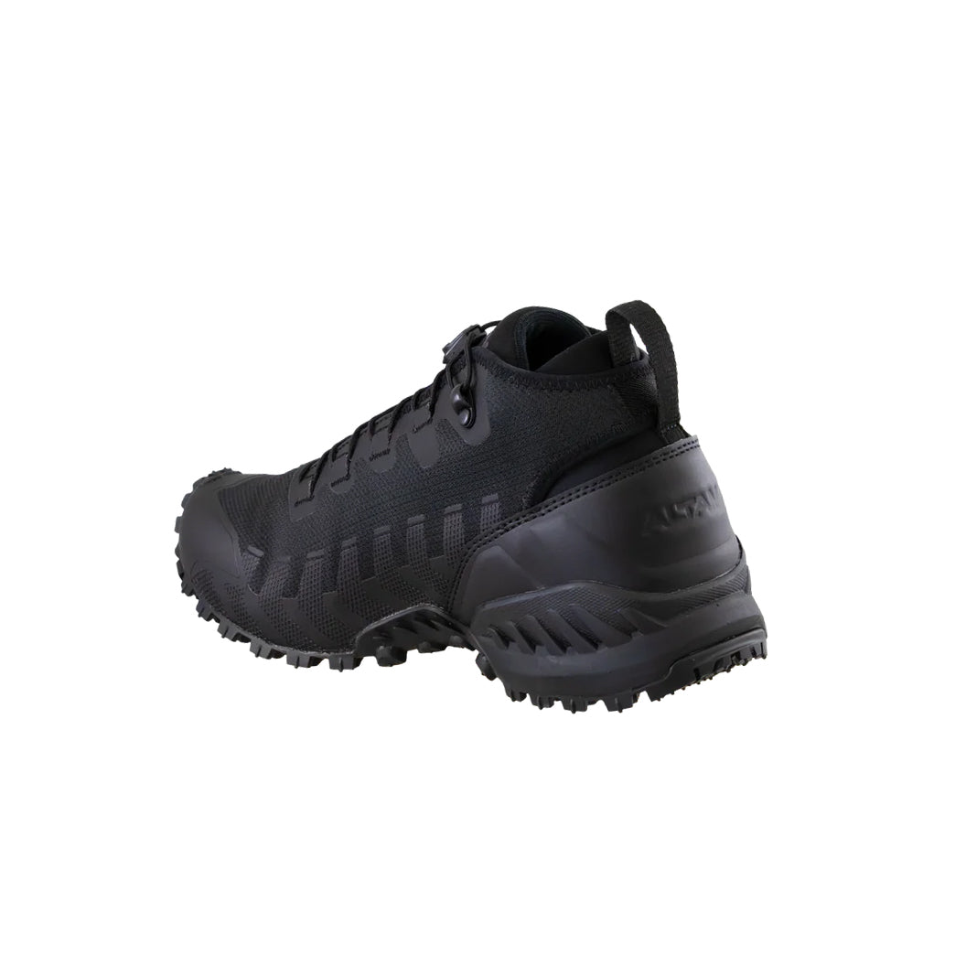 Altama Legacy Mid Black rear heel showing molded heel counter and elastic gore for secure lockdown fit during extended training