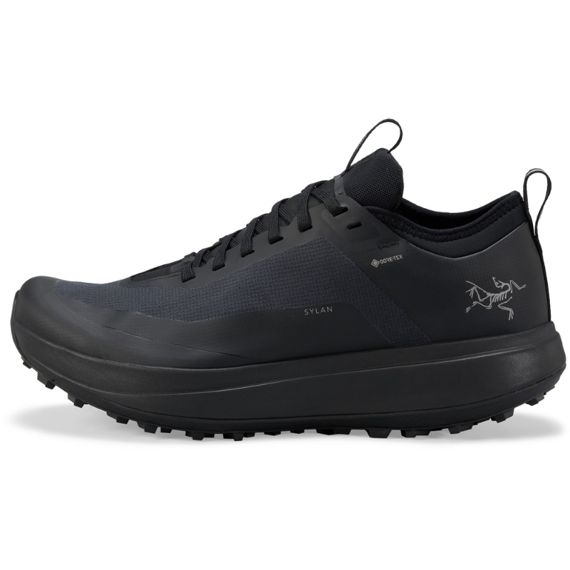 Black hiking shoe with Arc'teryx brand logo on a white background