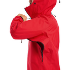Close view of the Arc'teryx Alpine Guide Jacket in Dynasty II red showing the side vents and zippers designed for pro level ventilation on ski guide missions with GORE TEX PRO protection featured in the Arc'teryx on sale collection.