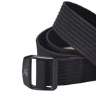 Black Arc'teryx Conveyor Belt 38 with low profile self locking buckle and reinforced nylon webbing designed for tactical pants, outdoor adventure, and daily utility wear