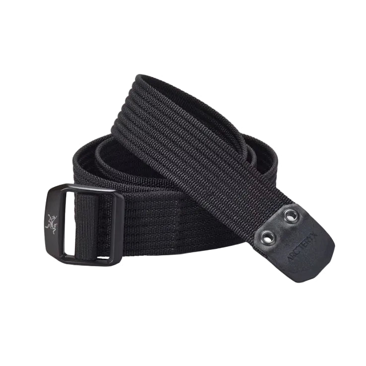Arc'teryx Conveyor Belt 38 in black featuring 1.5 inch heavy duty nylon webbing and self locking metal buckle built for hiking, everyday wear, range use, and durable outdoor performance