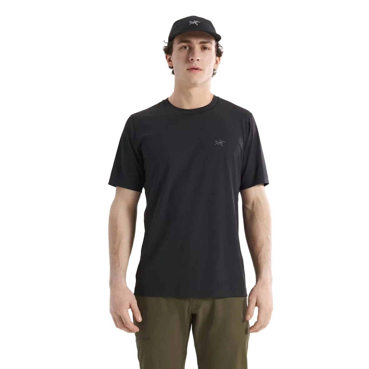 Black Arc'teryx Cormac Crew Neck performance tee worn for summer training featuring lightweight moisture wicking fabric built for gym workouts, hiking, and tactical fitness use