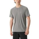 Arc'teryx Cormac Crew Neck Shirt in Void colorway worn during mountain training showing breathable lightweight construction for hot weather trail running and high intensity outdoor sessions