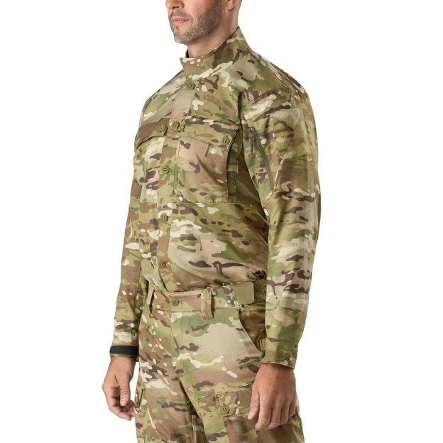 Front view of Arc'teryx LEAF Recce Shirt LT in MultiCam – breathable tactical shirt with GORE Katana fabric and mesh ventilation, currently on sale