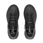 Top-down view of the Arc'teryx Norvan LD 4 GTX in Black/Black highlighting the smooth-pull lacing system, tongue pocket, and waterproof upper.