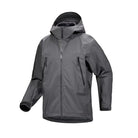 Front product view of the Arc'teryx PRO Alpha LT Jacket Gen 2.2 in Wolf Grey, originally developed within the Arc'teryx LEAF program and now part of the PRO line. Image highlights the lightweight GORE TEX 3 layer construction, military fit, fixed stowable hood, and low-profile tactical design built for wet weather operations and high-mobility field use.
