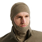 Front view of the Arc'teryx PRO Assault Balaclava FR Gen 2 in Crocodile being worn, showing the flame resistant Defender M mesh, full facial coverage, and breathable design engineered for PPE integration with helmets, comms, and eye protection. Built for direct action missions requiring FR protection, airflow, and low-profile tactical performance.