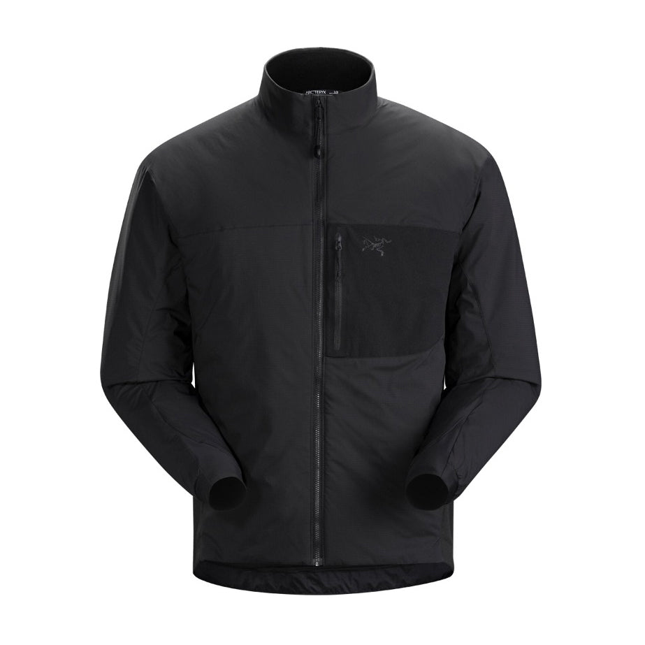 Arc'teryx PRO Atom LT Jacket Gen 2.1 in Black lightweight tactical insulated jacket with CLIMASHIELD insulation, Polartec Power Stretch side panels, and ripstop shell fabric, breathable military mid layer for field operations and cold weather layering