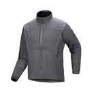 Product shot of the Arc'teryx PRO Practitioner AR Jacket in Wolf Grey showing the Fortius Air 50 air-permeable shell, Octa Loft insulation, and streamlined articulated fit. Highlights the breathable, water-resistant tactical mid layer evolved from the Arc'teryx LEAF line, engineered for high-output movement, thermal regulation, and mission-ready performance in shifting conditions.