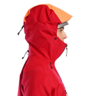 Close up view of the Arc'teryx Women’s Alpine Guide Jacket hood showing the women’s StormHood design and GORE TEX PRO protection available on sale in the Arc'teryx collection.