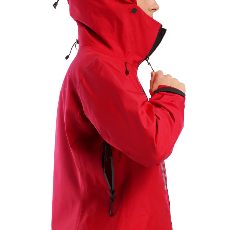 Close view of the Arc'teryx Women’s Alpine Guide Jacket side vent showing women’s pit zip ventilation and technical GORE TEX PRO construction available on sale in the Arc'teryx collection.