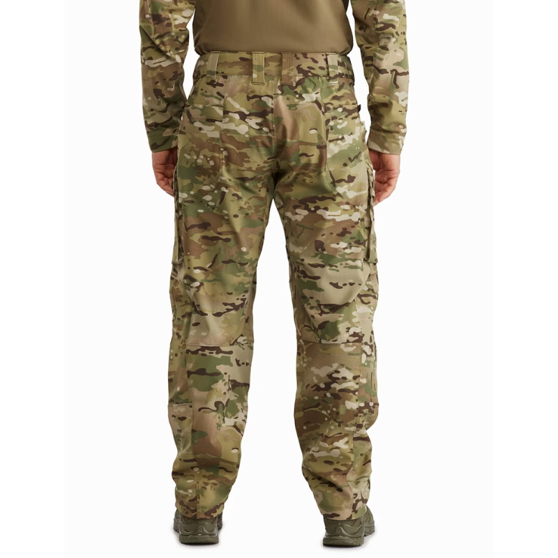 Back view of Arc’teryx LEAF Softshell Combat Pant in Multicam | Military-grade softshell pants with drawcord cuffs, reinforced seat, and tactical pocket layout for field operations