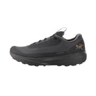 Side view of the Arc'teryx Norvan LD 4 GTX trail running shoe in Black/Black featuring a waterproof GORE-TEX upper and Vibram Megagrip outsole.