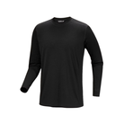A black long-sleeve crewneck athletic base layer shirt shown on a plain white background.