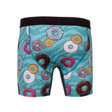 Battle Briefs with multicolored donut pattern on soft blue background - back view