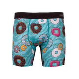 Battle Briefs with multicolored donut pattern on soft blue background - front view