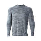 Gray tiger stripe long-sleeve shirt on a white background