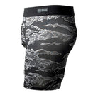 Side view of Battle Briefs Core Performance Boxer Briefs in Black Tiger Stripe highlighting the athletic fit, wrap-around leg panels, and stretch construction.